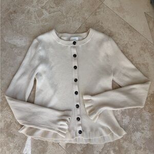 H&M Cream Ruffle-Trimmed Rib-Knit Cardigan